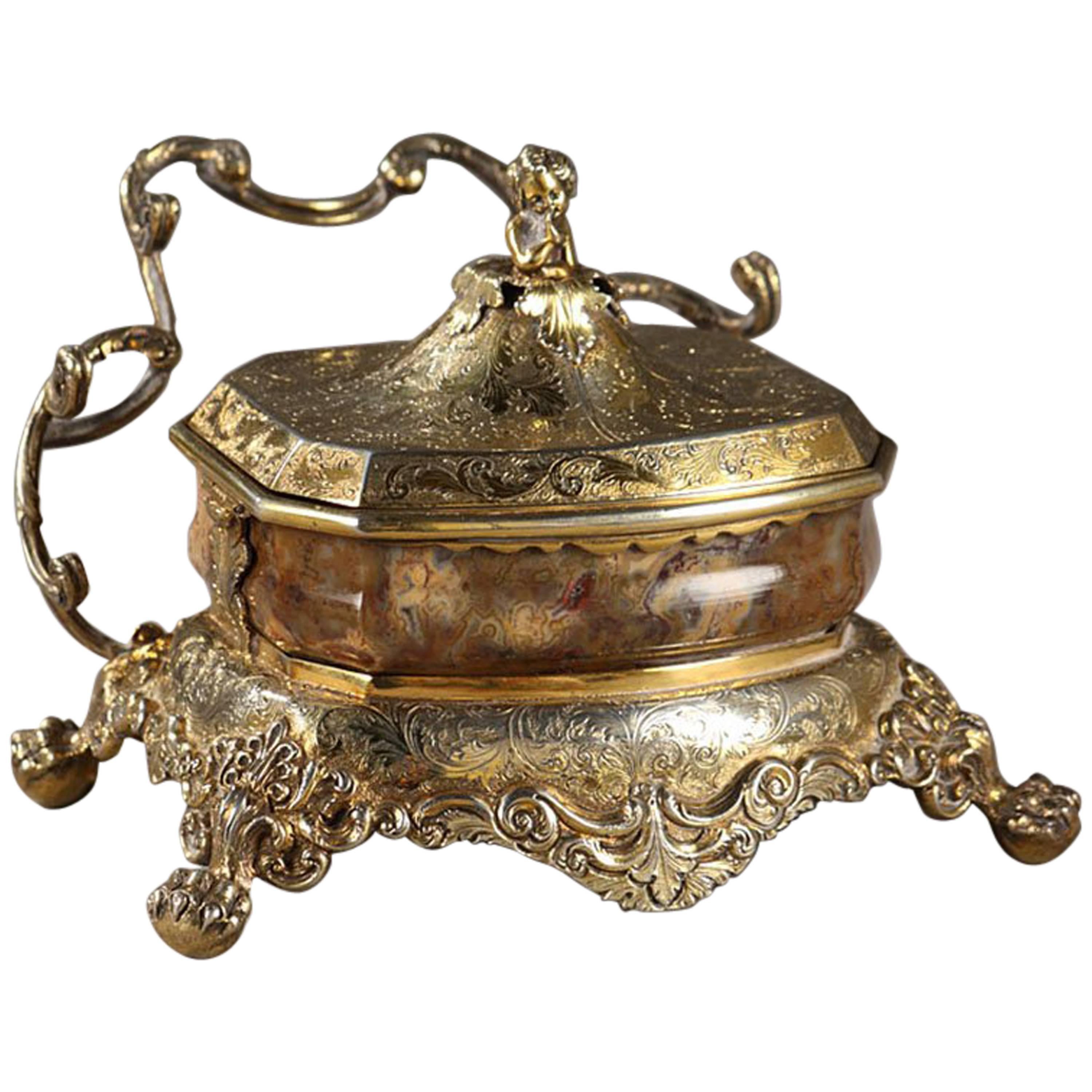 20th Century English Silver-Gilt and Agate Inkstand