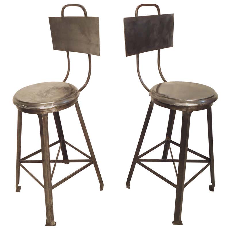 Mid Century Pair Heavy Coil Spring Bar Stools Pair Industrial Steam ...