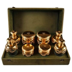 20th Century Vanity Set in Silver-Gilt and Crystal, Signed Keller
