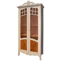 French Art Nouveau Hand-Carved and Painted Cupboard / Wardrobe / Display Cabinet