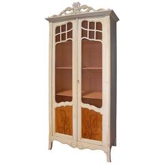 French Art Nouveau Hand-Carved and Painted Cupboard / Wardrobe / Display Cabinet