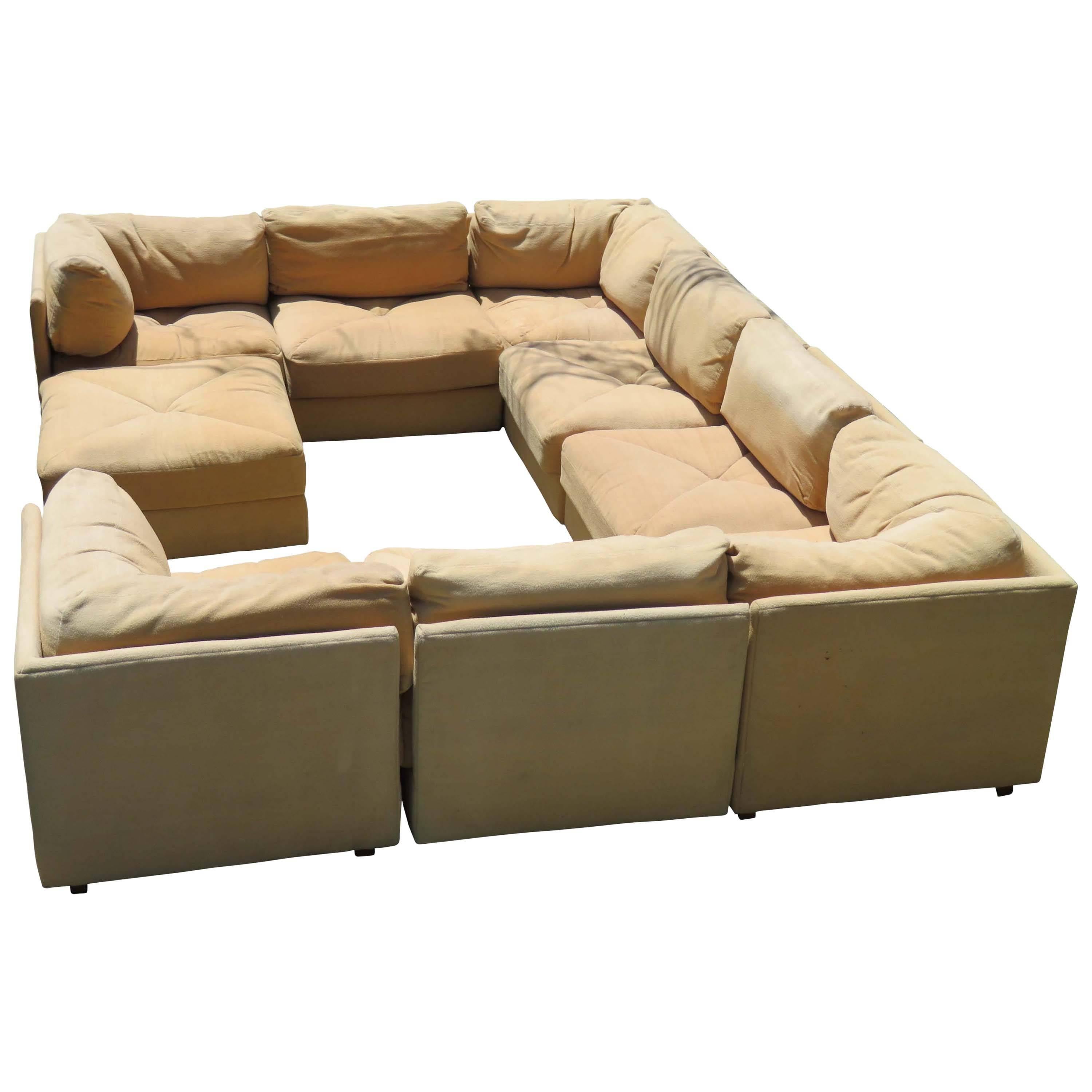 Huge Milo Baughman Style Ten-Piece Section Sofa Pit Mid-Century Modern Selig