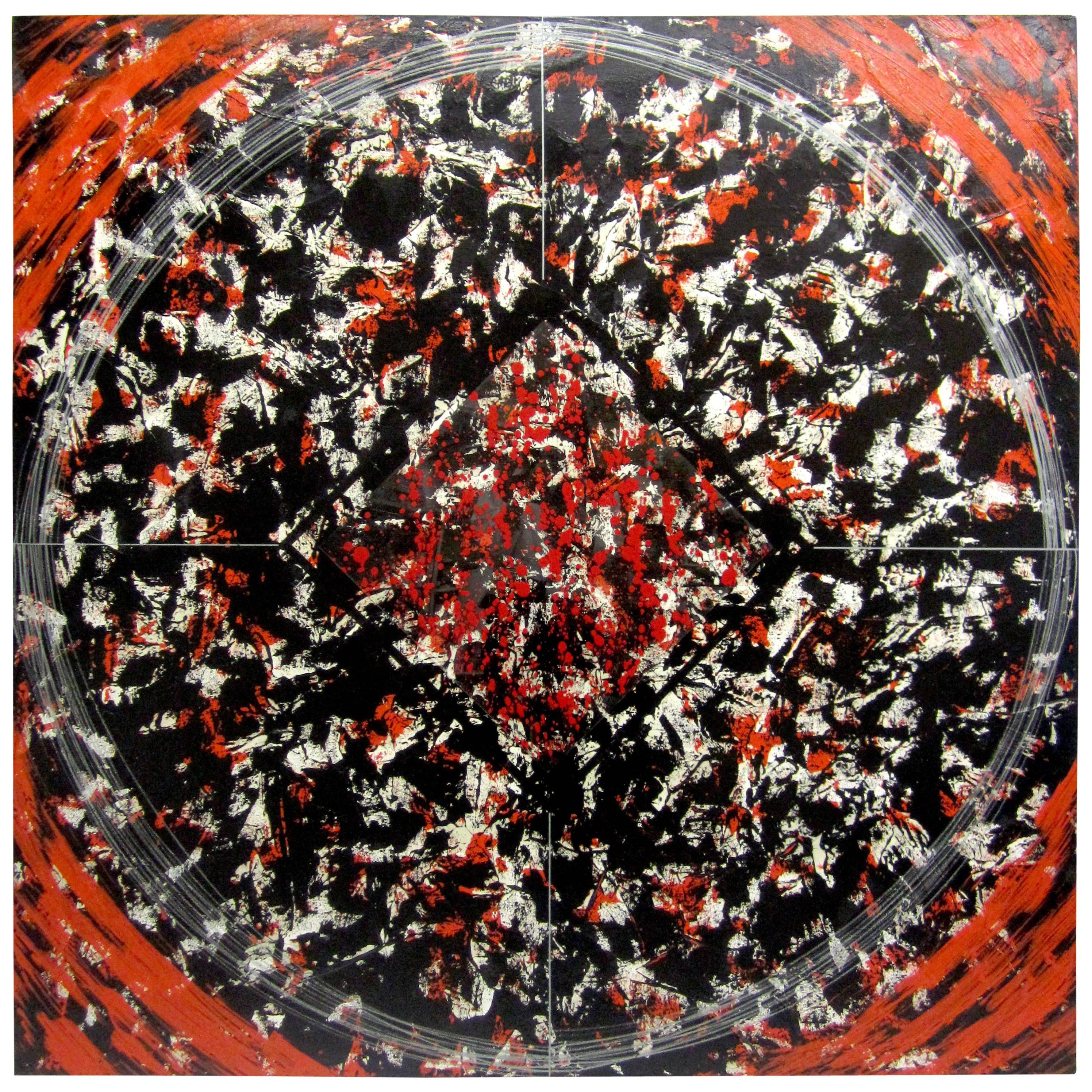 Black and Red Acrylic Abstract Hard Edge Painting by Gerald Campbell