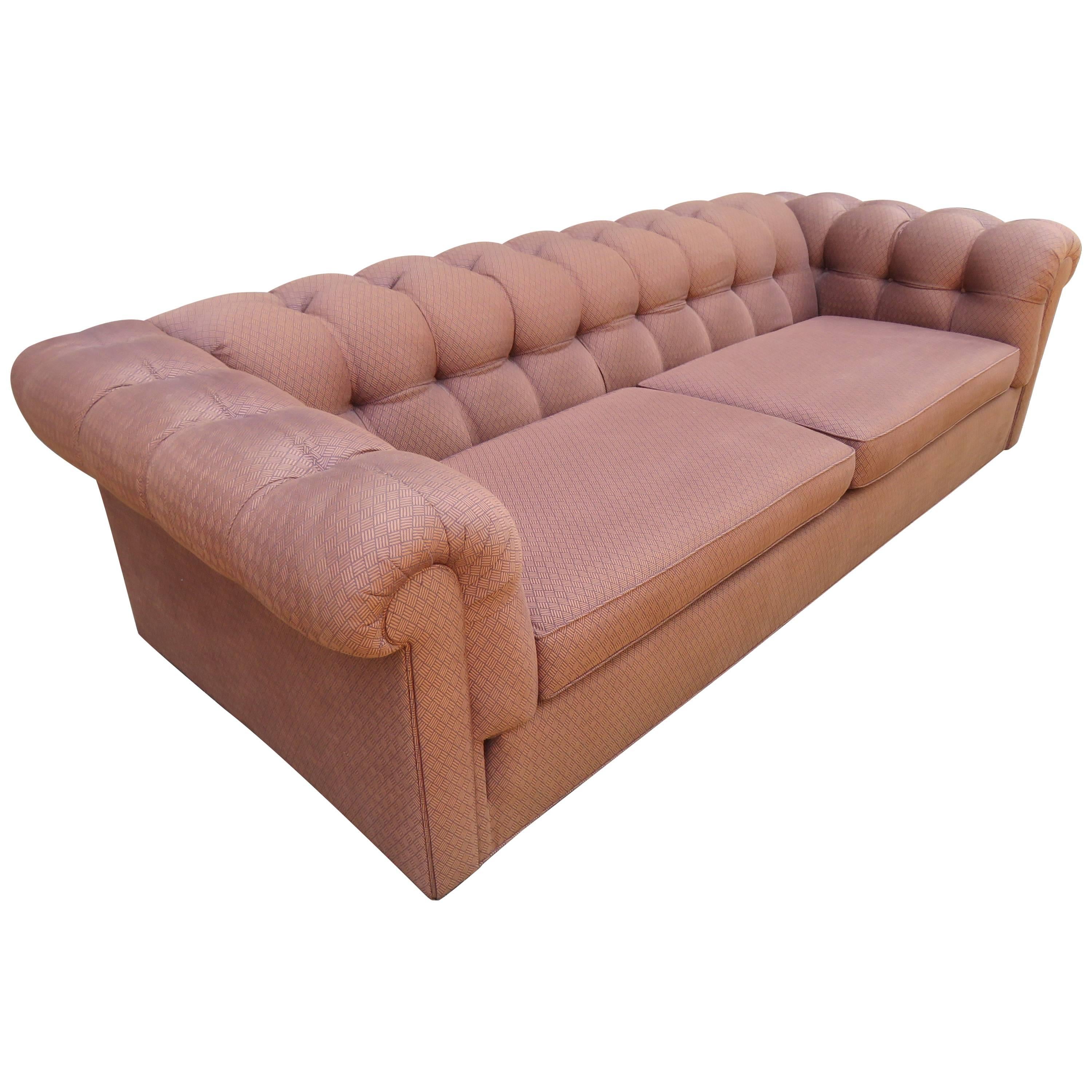 Handsome Mid-Century Modern Dunbar Style Chesterfield Tufted Party Sofa For Sale