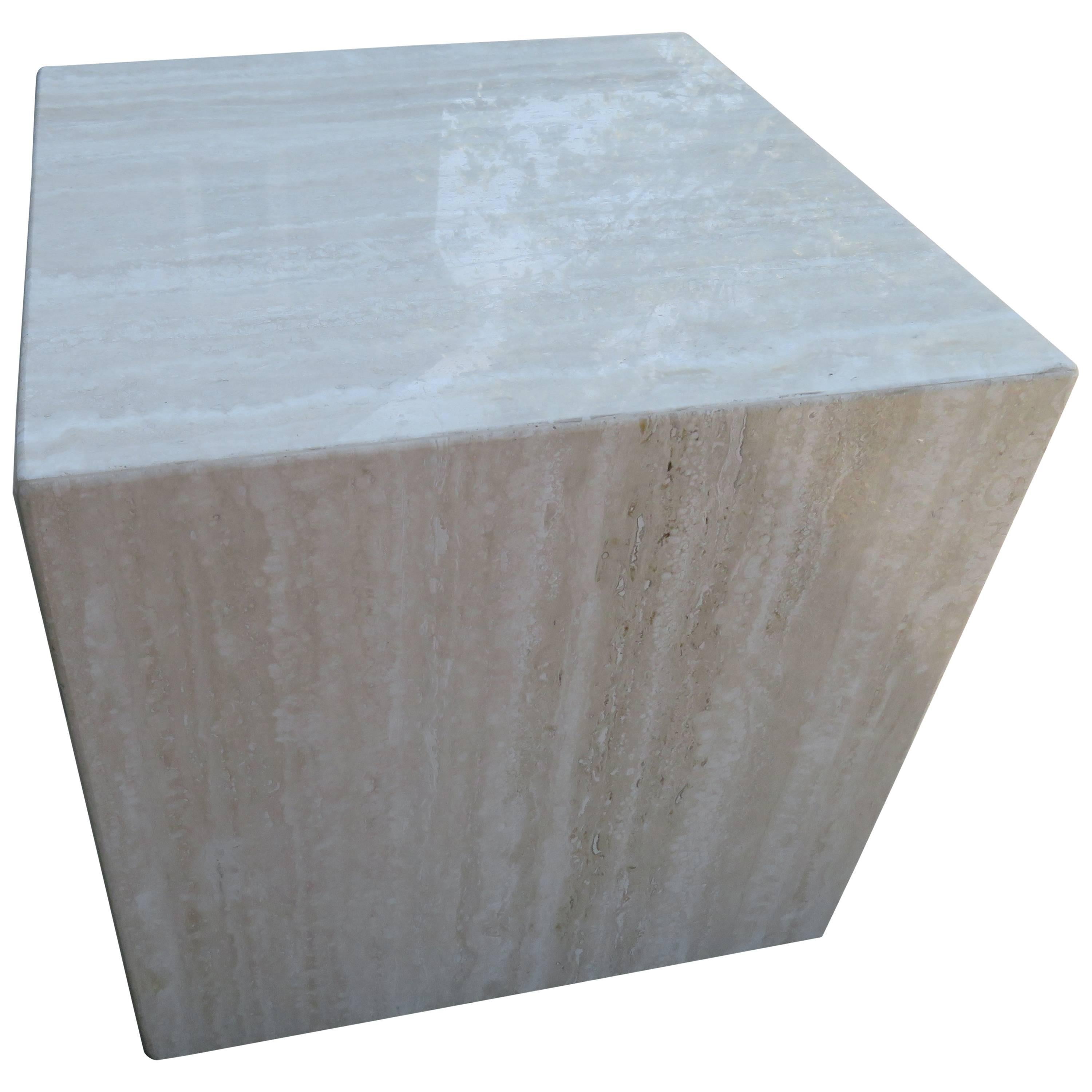 Gorgeous Travertine Cube Side End Table Pedestal, Mid-Century Modern For Sale
