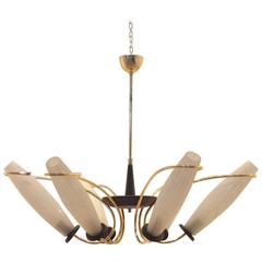 Mid-Century Italian Stilnovo Style Six Suspended Etched Glass & Brass Chandelier 11