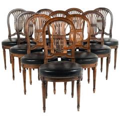 Early 20th Century French Louis XVI Style Chairs with Leather Seats, Set of Ten