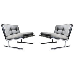 Pair of Vintage Sled Base Chrome Lounges by Arthur Umanoff for Directional