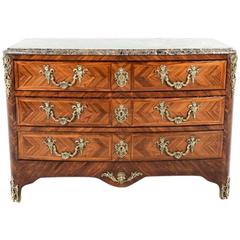 Antique French Inlaid and Banded Marble Top Transitional Style Commode
