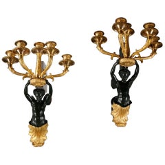 Early 19th Century Charles X Bronze Sconces with Cupids