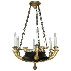 French Empire Doré Bronze Lion Chandelier