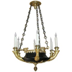 French Empire Doré Bronze Lion Chandelier