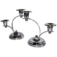 Pair of English Art Deco Chromium Candlesticks 10