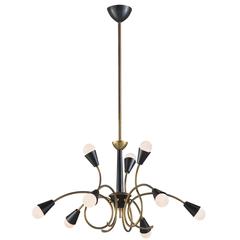 Brass and Black Metal Modernist Chandelier, circa 1960 7