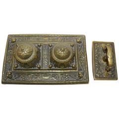 Victorian Bronze English Inkwell Set with Rocking Blotter 5