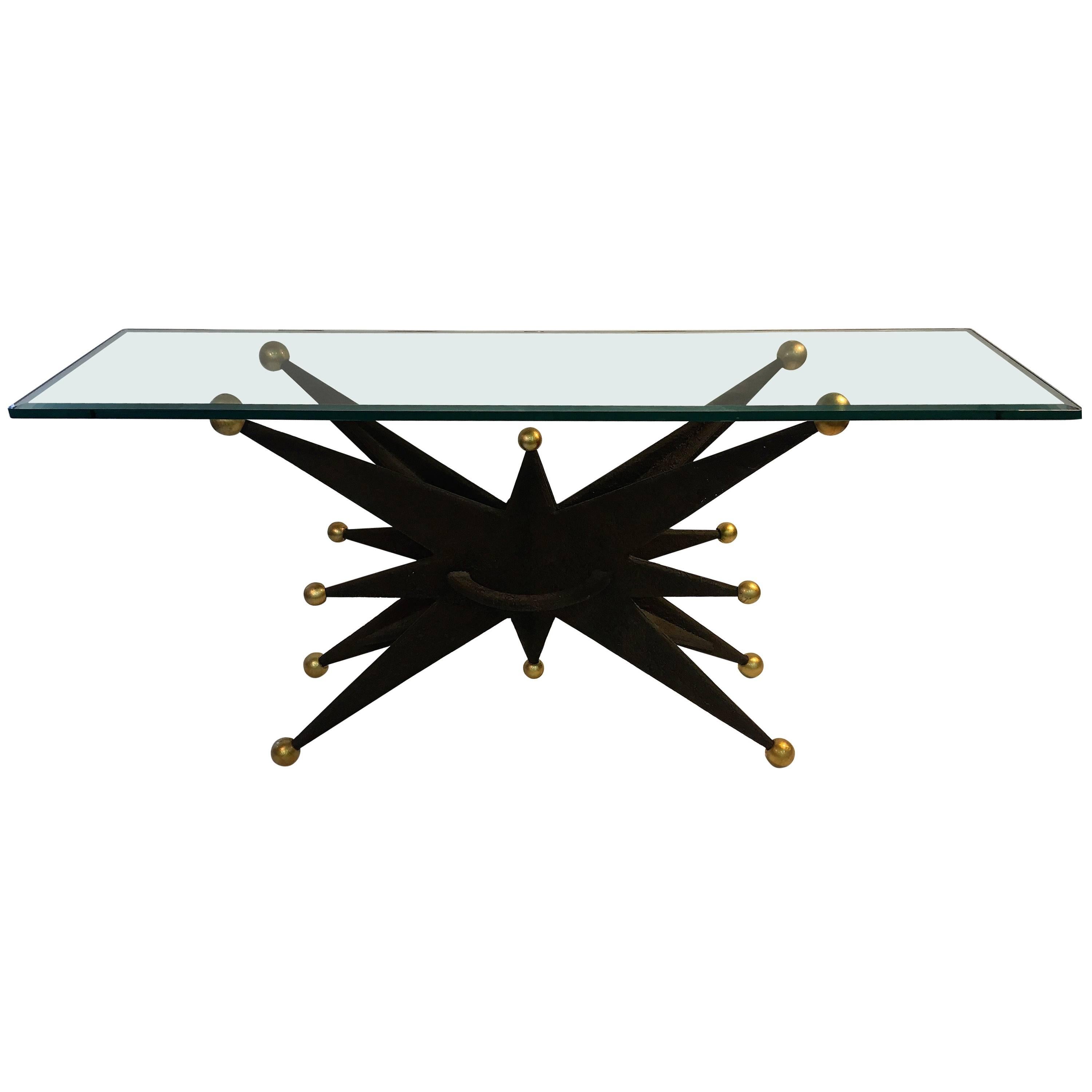 Spectacular Italian Brutalist Starburst and Gold Ball Resin Console Table For Sale