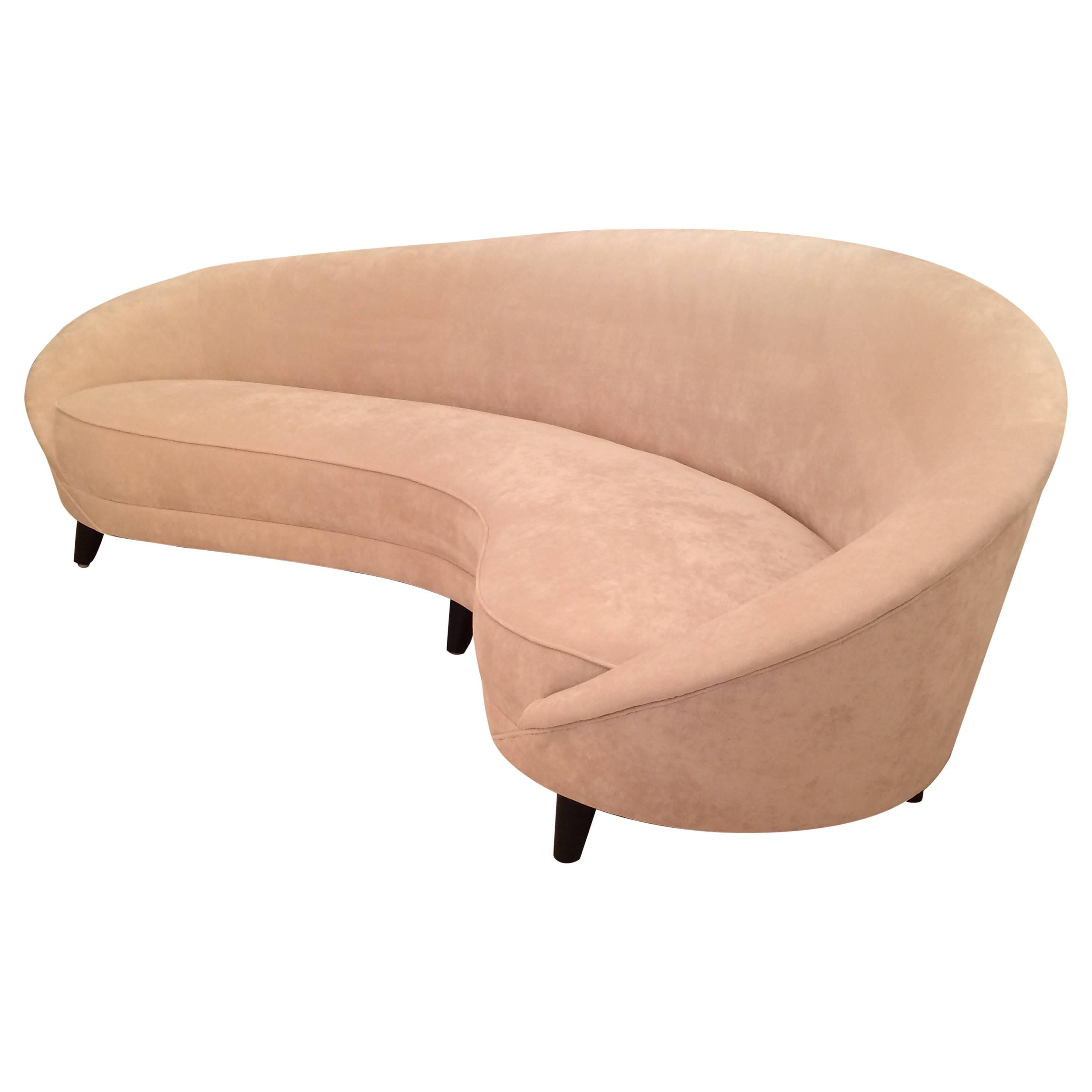 Curved Italian Style Sofa in Beige Velvet For Sale