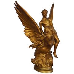 Antique Gilt Bronze Sculpture La Sirene by Denys Puech Cast by Barbedienne Paris