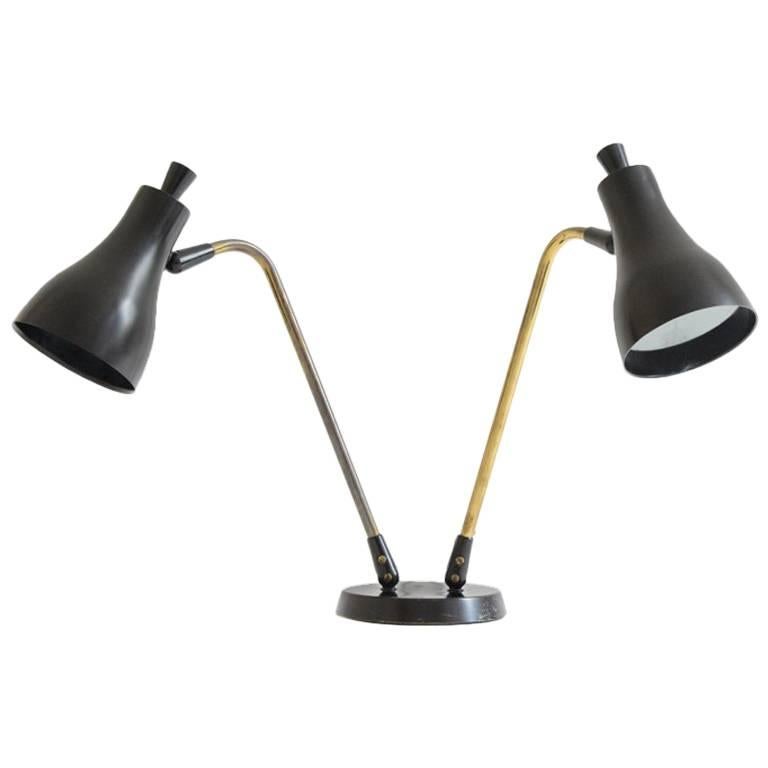 Gerald Thurston Black Double Cone Table Lamp For Sale