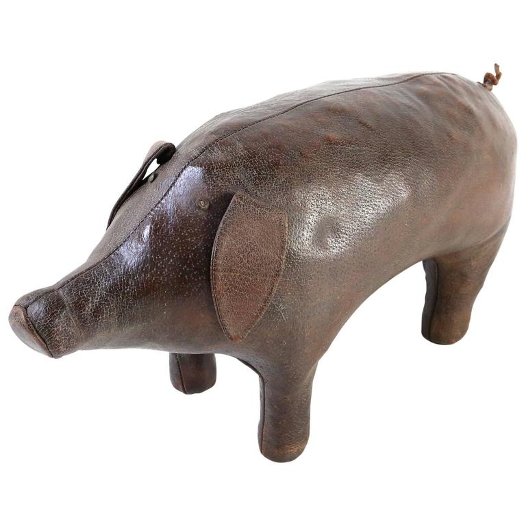 Fun Leather Footstool Pig Designed by Dimitri Omersa in the 1950 at 1stdibs