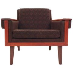 Scandinavian Brown Patterned Wool and Teak Armchair Midcentury Chair, 1960s Scandinavian Brown Patterned Wool and Teak Armchair Midcentury Chair, 1960s