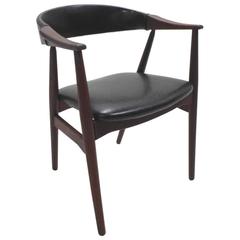 Danish Farstrup Teak and Black Vinyl Desk Armchair Midcentury Chair, 1960s