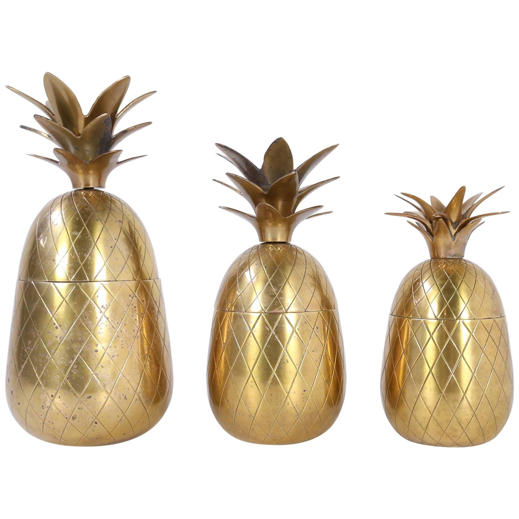Set of Three Hollywood Regency Pineapple Ice Buckets