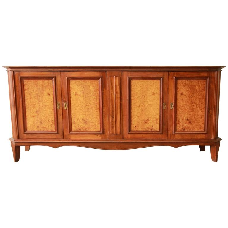 Vintage French Burled and Inlaid Maple Sideboard For Sale at 1stdibs