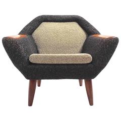 Scandinavian Dark Grey Wool and Teak Armchair Midcentury Chair, 1960s Scandinavian Dark Grey Wool and Teak Armchair Midcentury Chair, 1960s