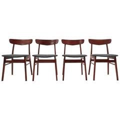 Danish Farstrup Grey Wool and Teak Set of Four Dining Chairs, Midcentury, 1960s