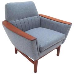 Scandinavian Light Blue Wool and Teak Armchair Midcentury Chair, 1960s Scandinavian Light Blue Wool and Teak Armchair Midcentury Chair, 1960s