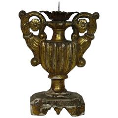 18th Century Italian Carved Giltwood Baroque Candleholder