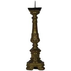 Small Gilded Italian 18th Century Neoclassical Wooden Candlestick