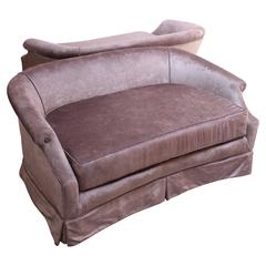 Pair of Vintage Rolled Arm Settees in Lavender Velvet