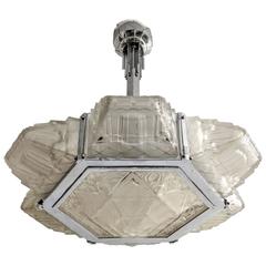 French Art Deco Pendant Chandelier by Hanot 7