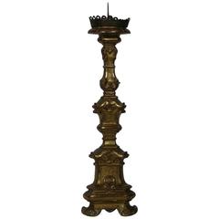18th Century Italian Carved Giltwood Baroque Candlestick