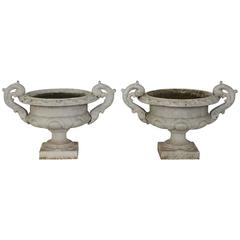 Pair of French 19th Century Cast Iron Garden Urns / Vases 5