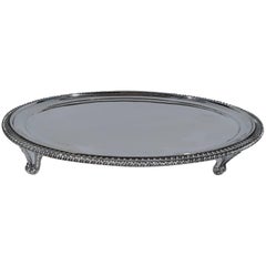 English Georgian-Style Sterling Silver Oval Salver Tray