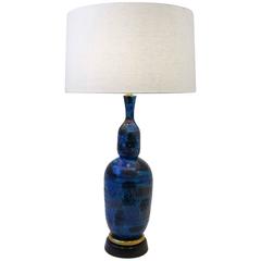 Vintage Italian Ceramic and Brass "Rimini Blue" Table Lamp by Aldo Londi for Bitossi
