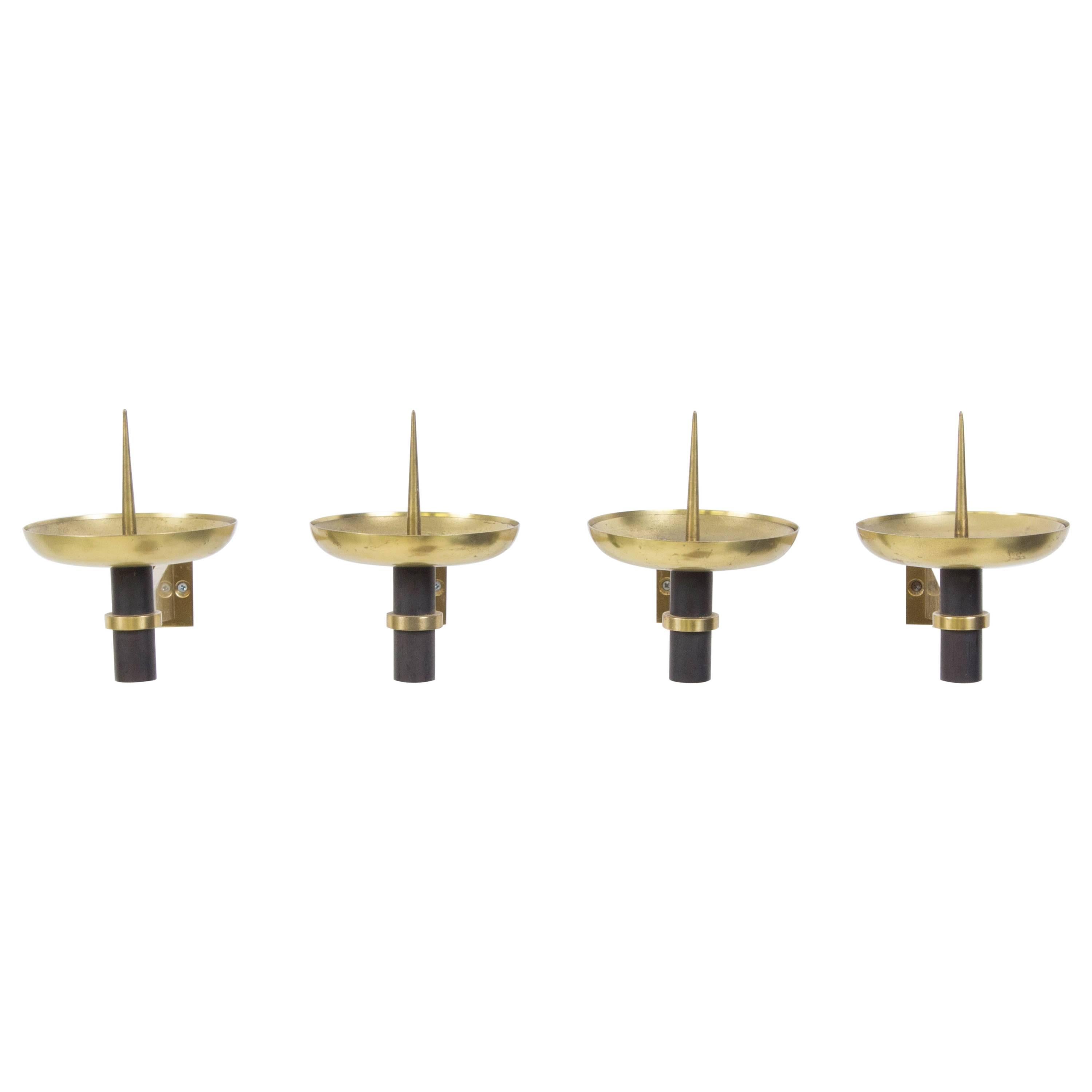 Rare Set of Four French Mid-Century Modern Wall Candle Sconces, 1950s