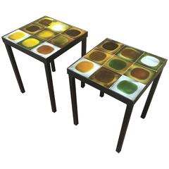 Roger Capron Rare Signed Charming Pair of Ceramic Side Tables