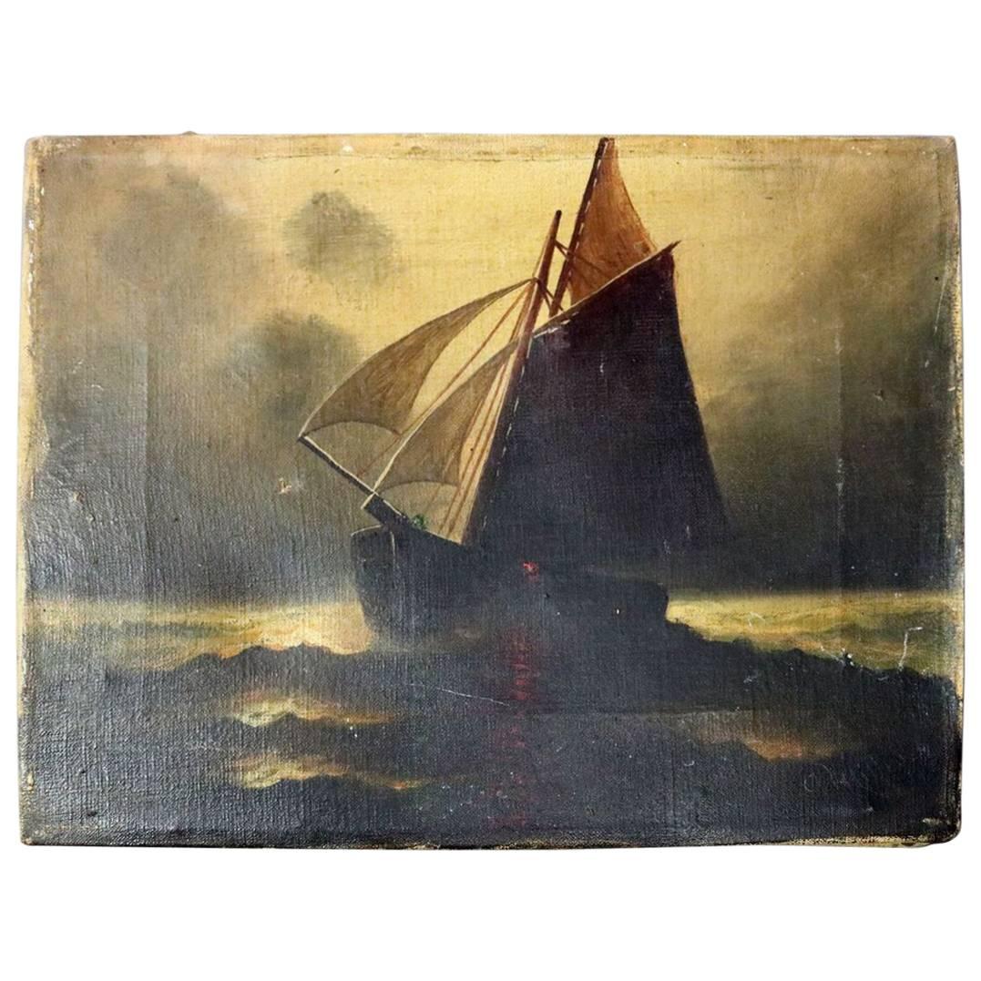 Antique Maritime Oil on Canvas of Ship, Signed A. Miller Mull, circa 1870