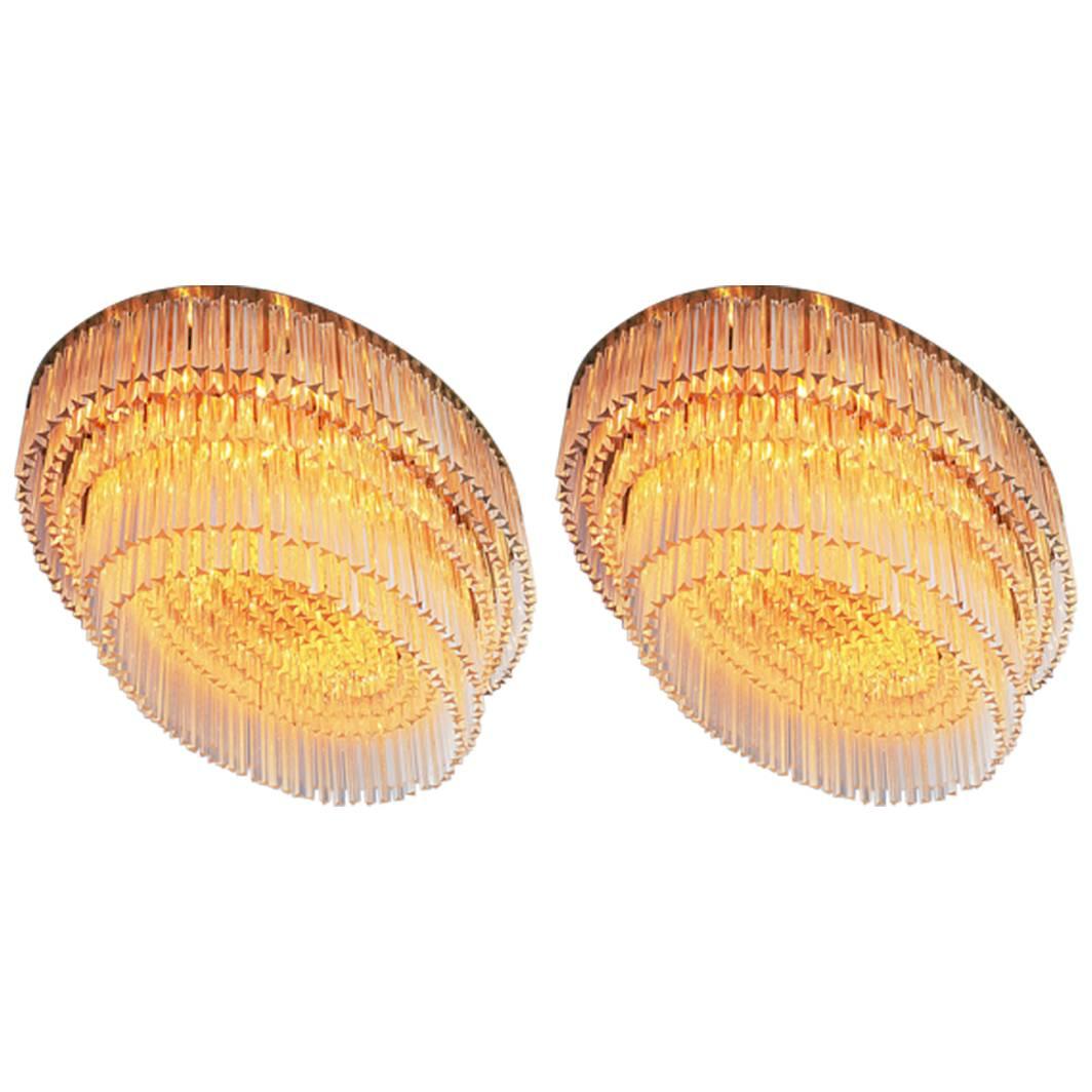 Hollywood Regency 1 of 2 Italian Extra Large Flush Mount Chandeliers with Murano Glass