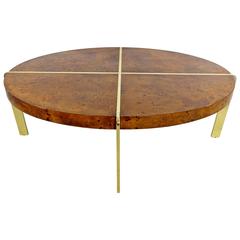 Mid-Century Modern Milo Baughman Burl Wood Oval Coffee Table with Brass, 1960s