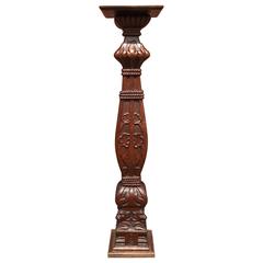 Impressive Hand-Carved Oak Gothic Revival Display Pedestal / Sculpture Stand