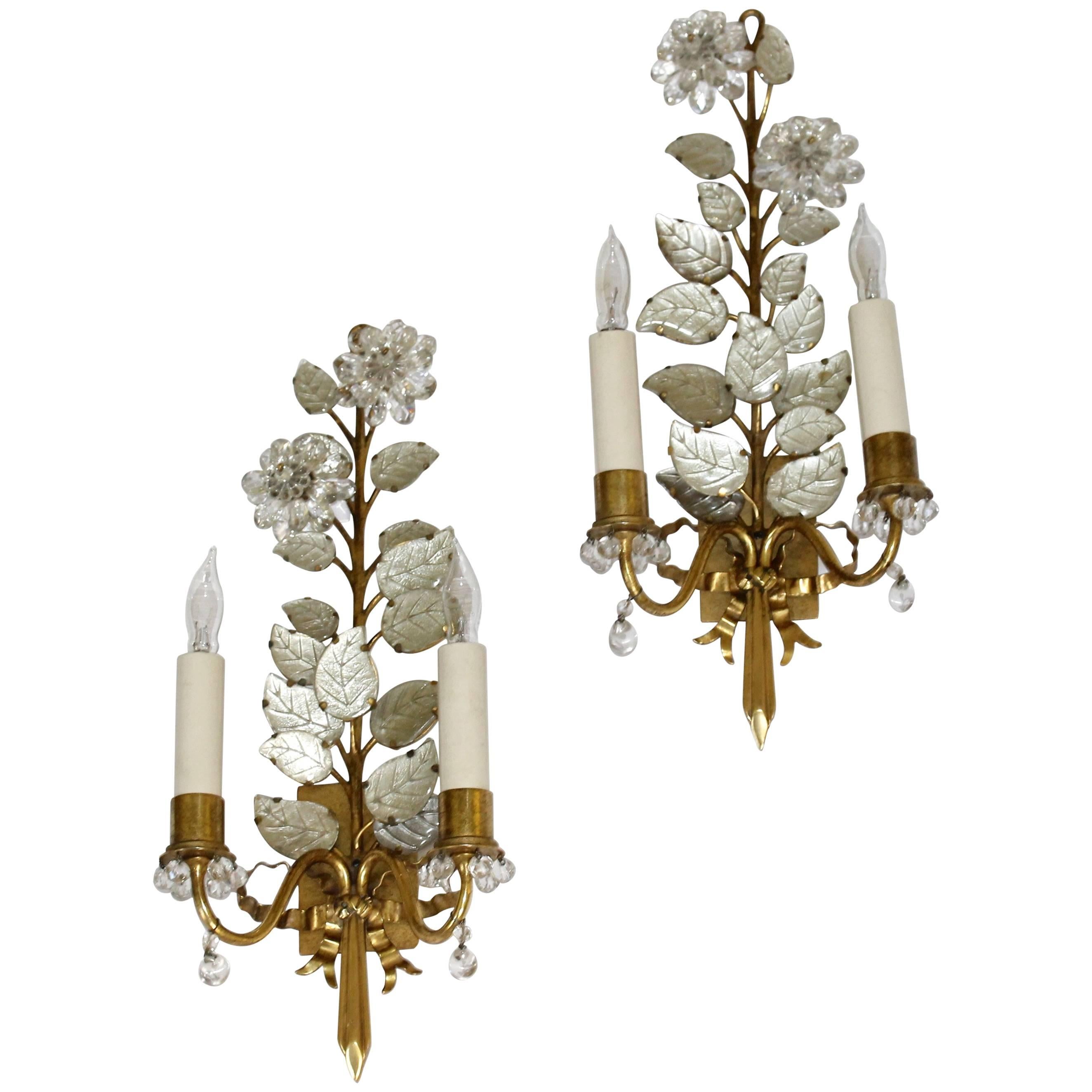 Pair of Baguès Floral Gilt Bronze Wall Sconces