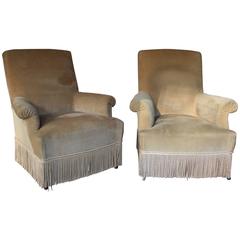 Pair of Gold Velvet Napoleon III Armchairs