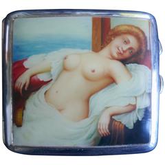 Edwardian Silver and Risqué Nude Enamel Cigarette or Card Case by Joseph Gloster 7