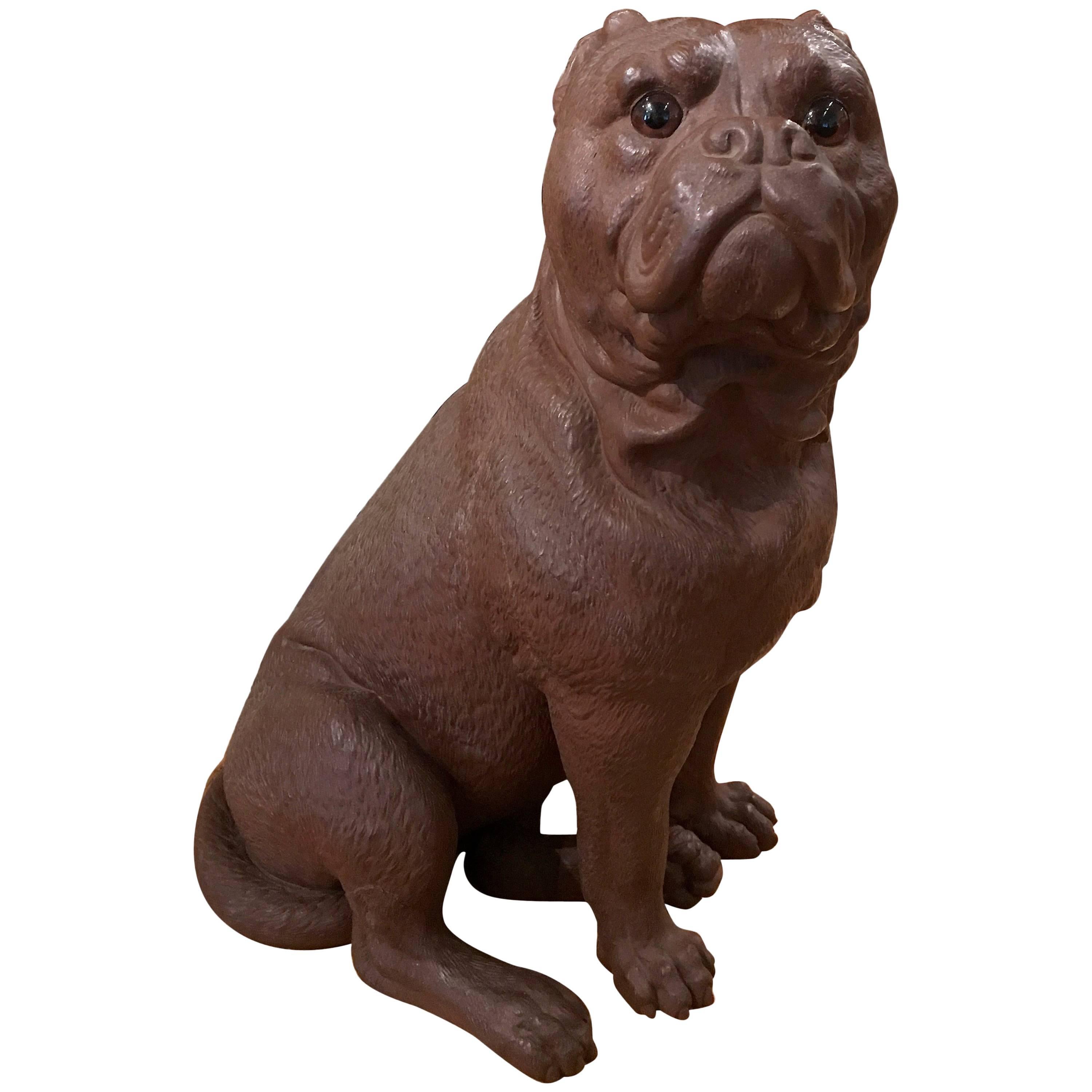 Austrian Terracotta Model of a Bulldog with Glass Eyes