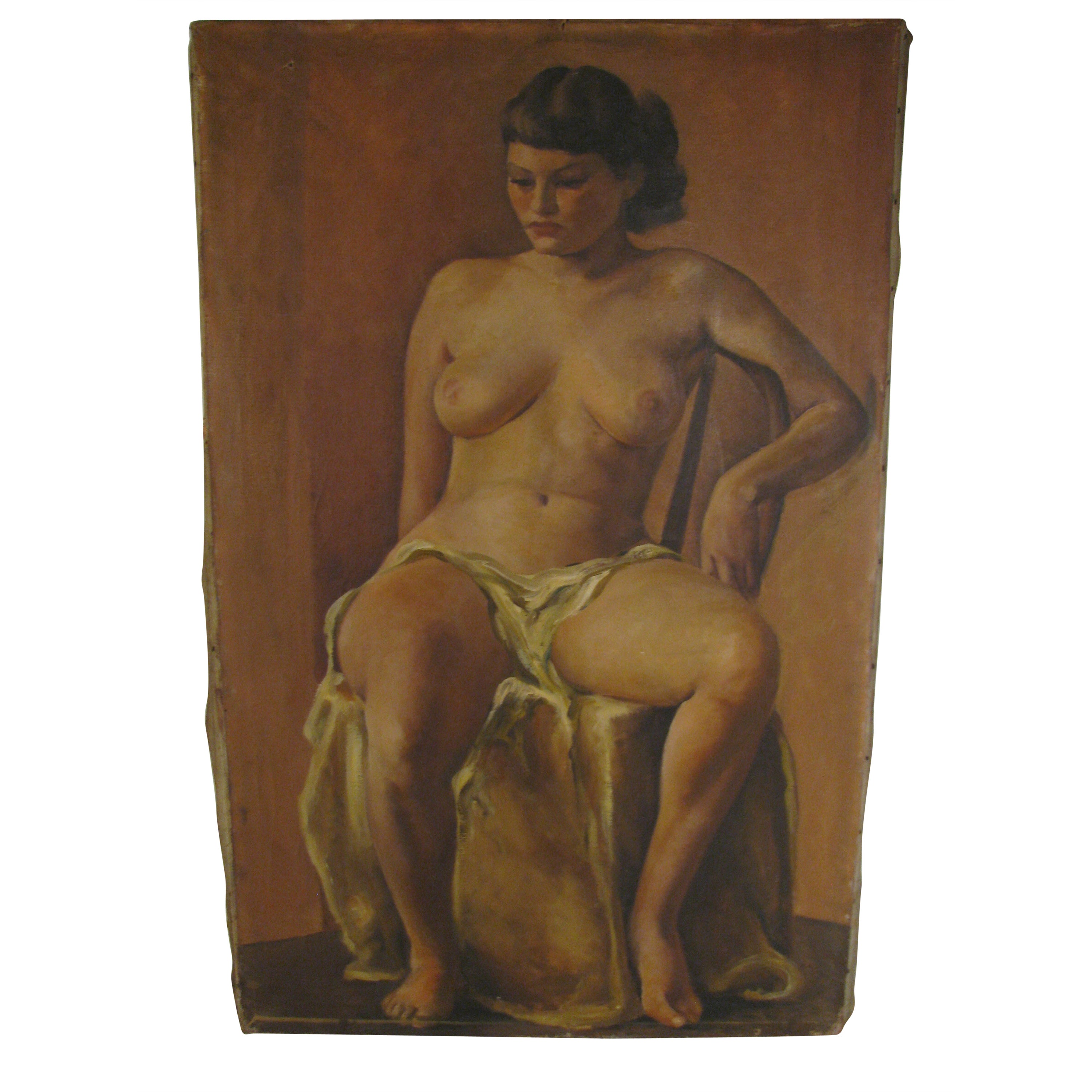 Mid Century Seated Nude Portrait by American Artist Jane White C1950